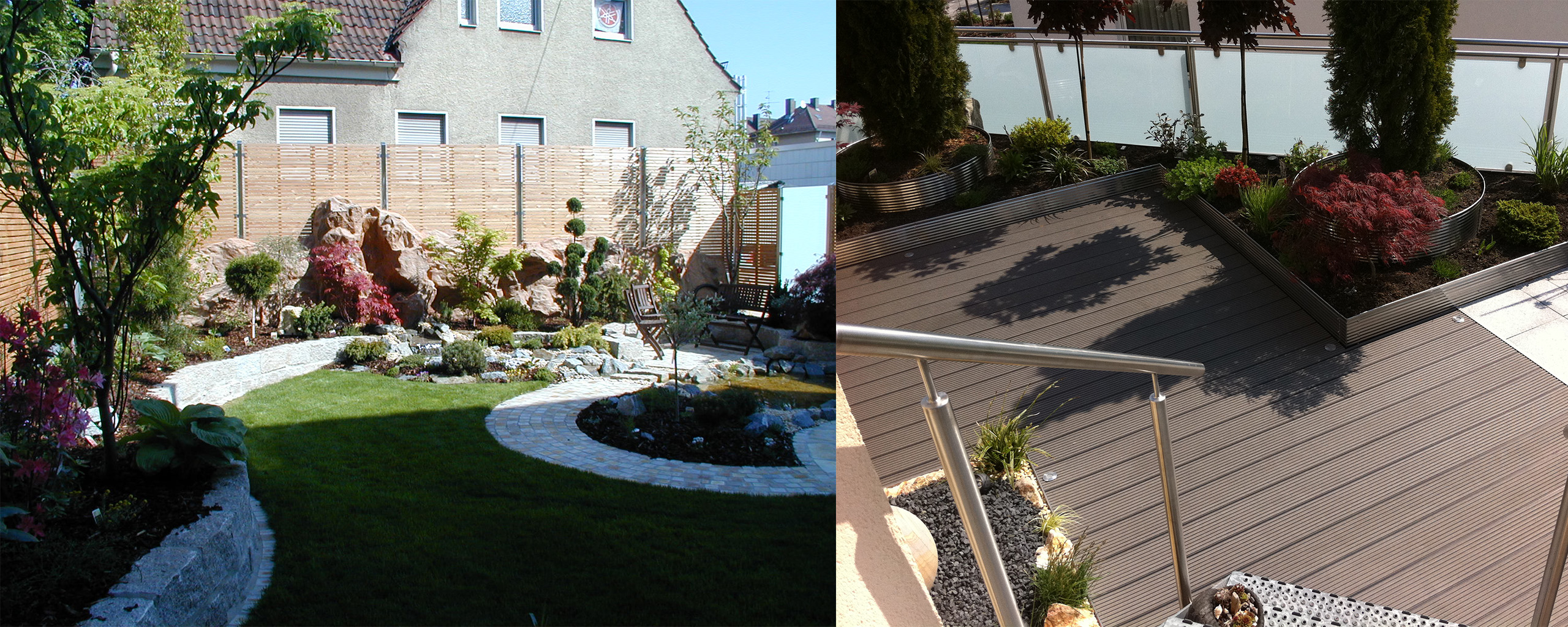 Zwei Beispiele, wie Sie Ihre Dachterrasse gestalten können: mit Holzdielen oder als vollwertigen Garten